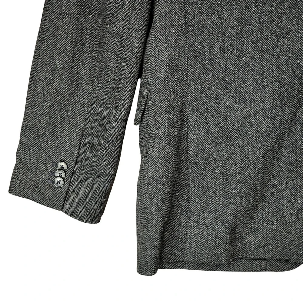 Gap Tailored Blazer sz 42R Men Herringbone Tweed‎ Wool Blend Black Gray Preppy